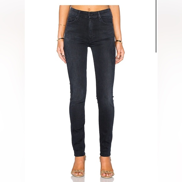MOTHER HIGH WAISTED LOOKER IN BLACKBIRD HI RISE SKINNY FULL LENGTH DARK WASH - Picture 1 of 16